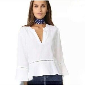 Anthropologie Cloth & Stone White Bell Sleeve Peplum Split Hem Top XS